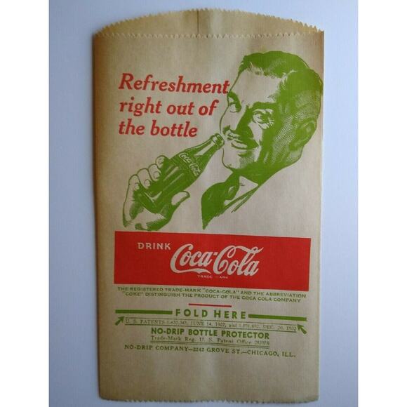 Coca-Cola Soda Bottle Dry Server Paper Bag Vintage NOS 1932 Original Clark Gable - Picture 2 of 4